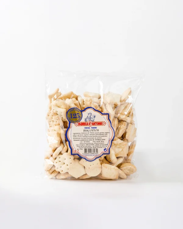 Biscoitos Sortidos de Formas da Fábrica Santo António, várias formas, embalados em saco transparente selado